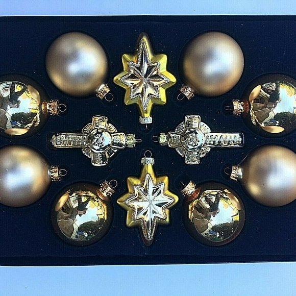 Holiday Home Other - Holiday Home Glass Christmas Ornament Set Of 12 Gold Star Cross NIB opened     